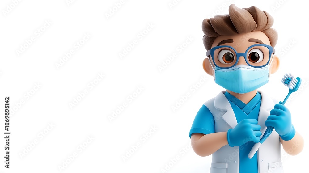 3D Character of Dentist in Dental Mask and Gloves 3D Character of Dentist in Dental Mask and Gloves