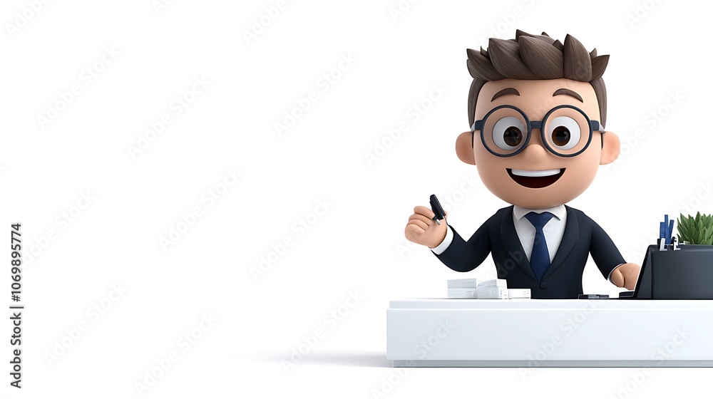 3D Character of a Hotel Manager at Reception Desk 3D Character of a Hotel Manager at Reception Desk