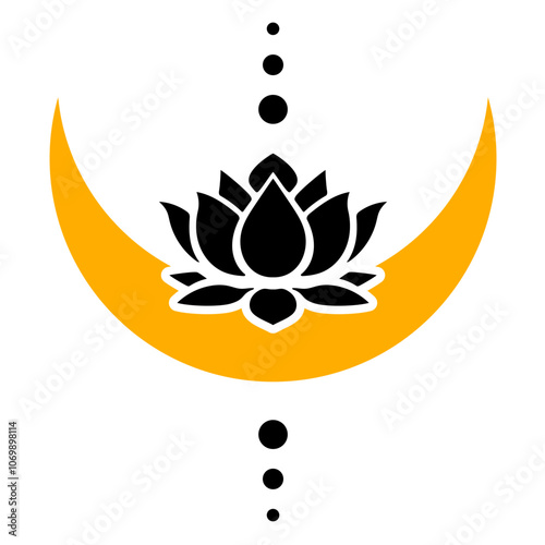 lotus flower and crescent moon spiritually healthy lifestyle, spa and yoga, Lotus Blossoms balance harmony vector icon symbol