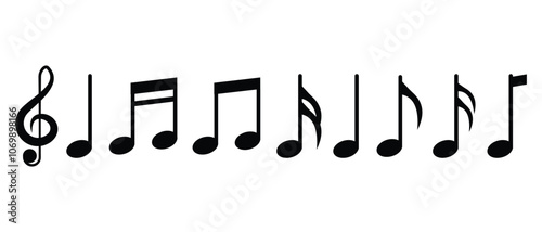 Music notes set. Music notes icon on white background. Music notes icon, vector.  Music notes symbol, sign vector illustration.