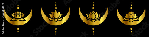 golden lotus flower and crescent moon spiritually healthy lifestyle, spa and yoga, Lotus Blossoms balance harmony vector icon symbol