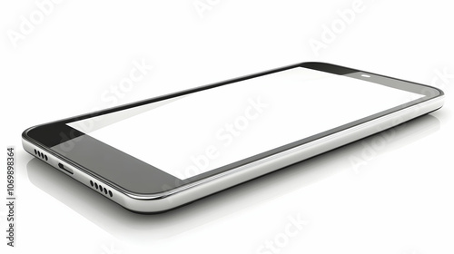 Modern black smartphone with blank screen isolated on white background.