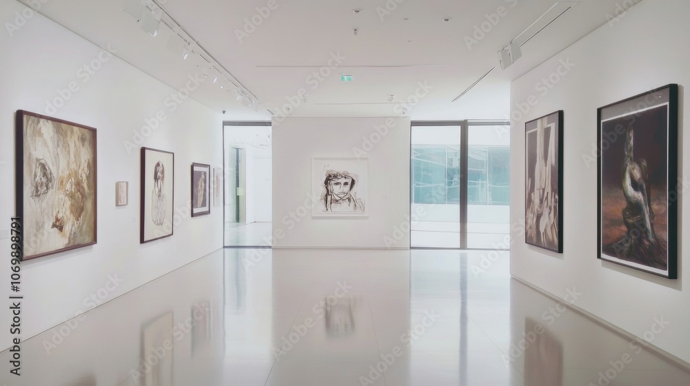 Image of a gallery, art gallery, art gallery to display the artist's paintings and artwork, show in a lighted area without people. Image of a gallery, art gallery, art gallery to display the artist's paintings and artwork, show in a lighted area without people.