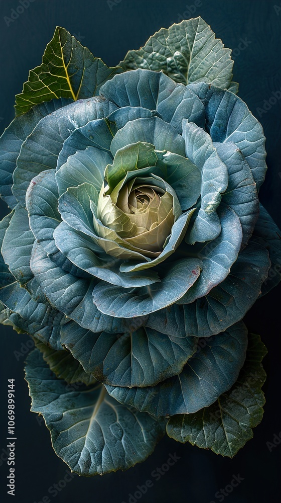 Obraz premium Close-Up of a Fresh Green Cabbage with Detailed Leaf Texture