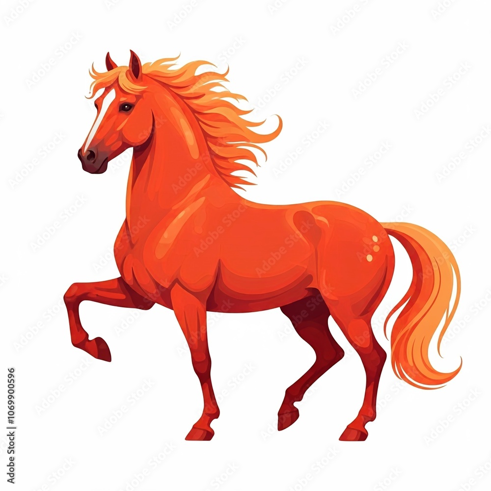 A chestnut horse is moving forward. White background. A chestnut horse is moving forward. White background.