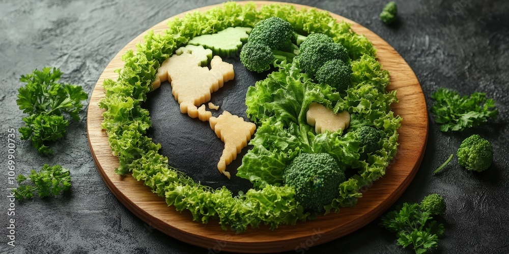 Creative Aerial View of Earth Made from Fresh Ingredients Creative Aerial View of Earth Made from Fresh Ingredients