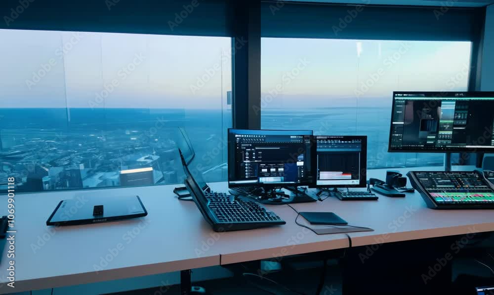 deserted video editing studio with modern technology deserted video editing studio with modern technology