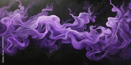 A striking abstract representation of purple flames intertwined with smoke set against a dark backdrop creates a compelling and powerful visual impact.