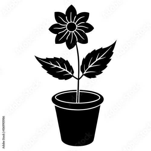 Peppermint Flower Pot Silhouette Vector.