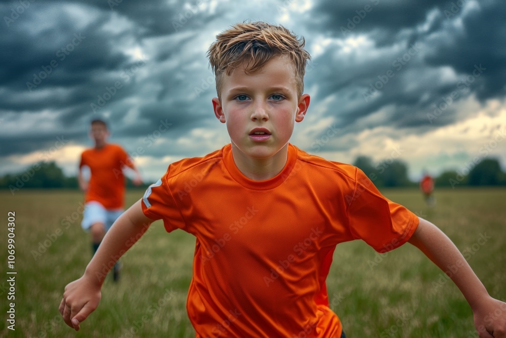 Fototapeta premium Young Football Player in Dynamic Action Shot