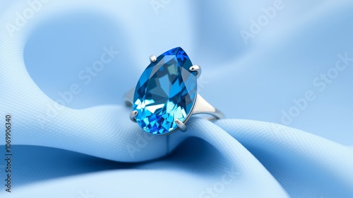 Vibrant Blue Topaz Pear Ring on Silk