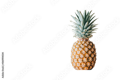 fresh pineapple with vibrant green crown, perfect for tropical themes and culinary uses photo