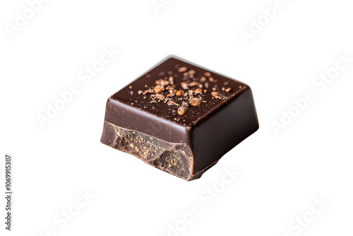 Delicious dark chocolate square with rich texture and sprinkled topping, perfect for indulgence