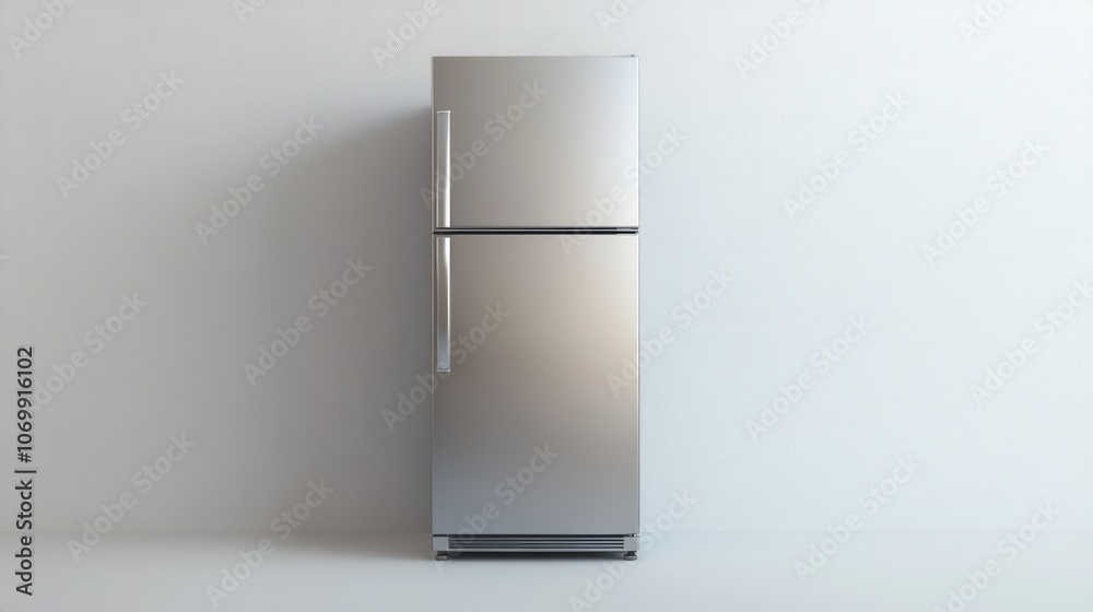 Stainless Steel Refrigerator Against a White Wall Stainless Steel Refrigerator Against a White Wall