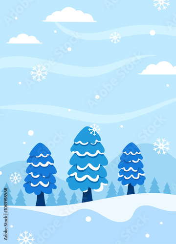 Flat winter season vertical background illustration