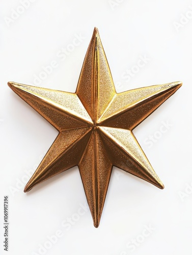 Golden Christmas Star isolated on white background. top view. photo