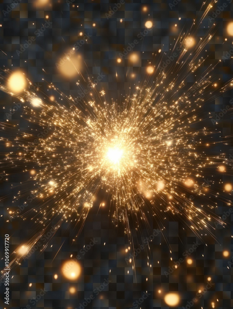 Golden firework, Happy new year concept, Design for overlay, montage, texture on transparent background Golden firework, Happy new year concept, Design for overlay, montage, texture on transparent background