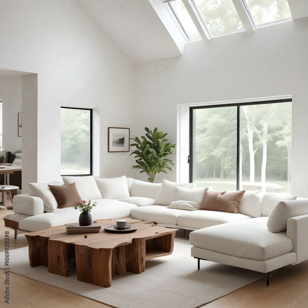 Naklejka premium Modern Minimalist Living Room with Neutral Tones.