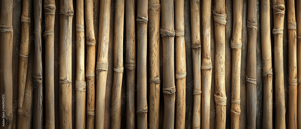 Fototapeta premium A Captivating Wall of Bamboo, Rustic Elegance.