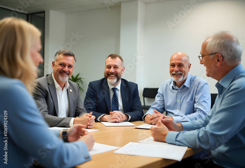 Group of a senior older business professionals sitting at the office table during the meeting