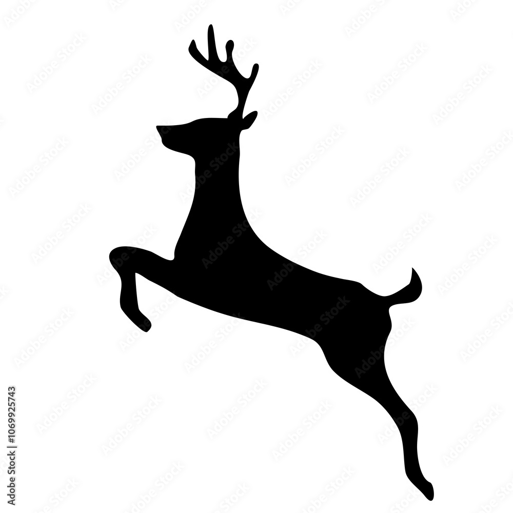 Fototapeta premium Silhouette vector of a deer with antlers featuring a wildlife-inspired cartoon design perfect for Christmas and nature-themed art