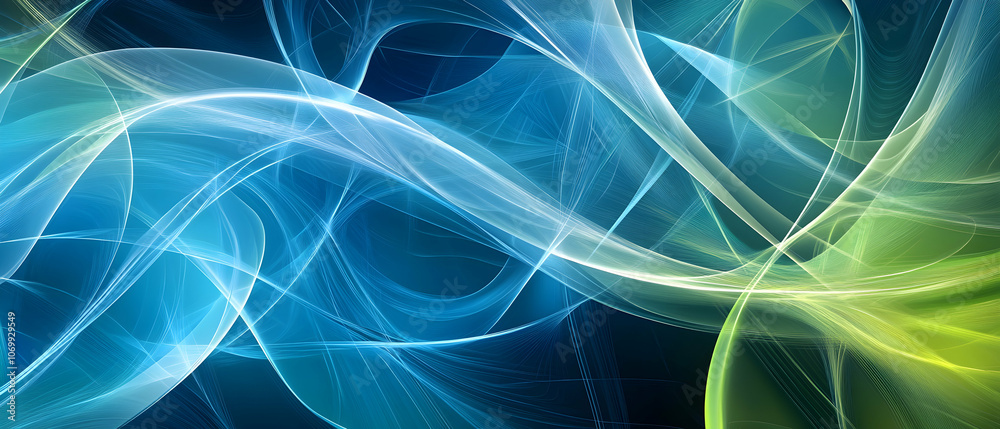 Obraz premium Abstract background with flowing green and blue light.