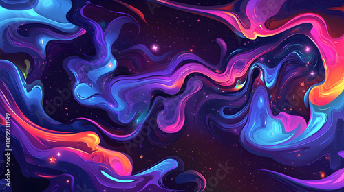 Abstract cosmic background with swirling neon colors.