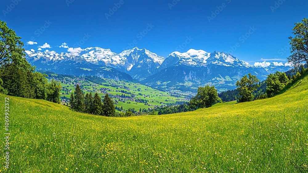 Scenic Alpine Landscape with Snow-Capped Mountains