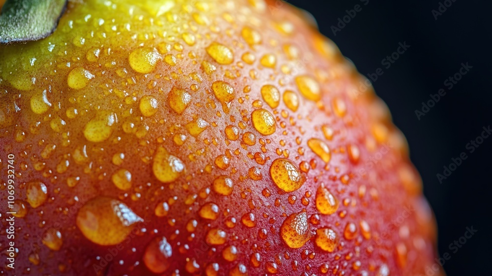 Close-up of dew on ripe apple skin Close-up of dew on ripe apple skin