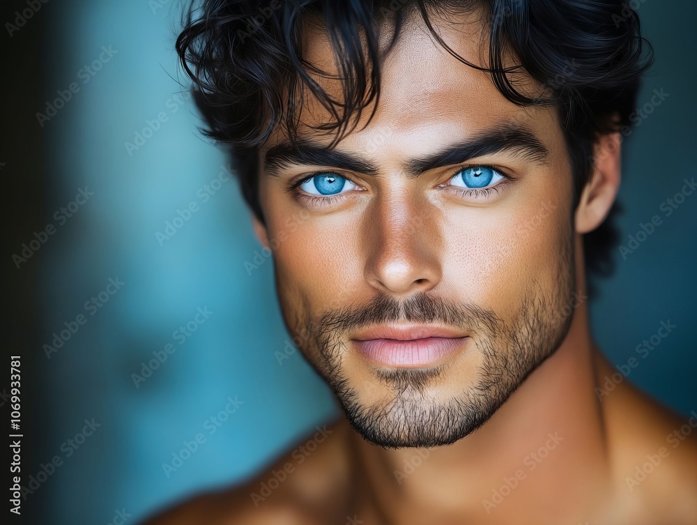 Fototapeta premium A man with blue eyes looking at the camera