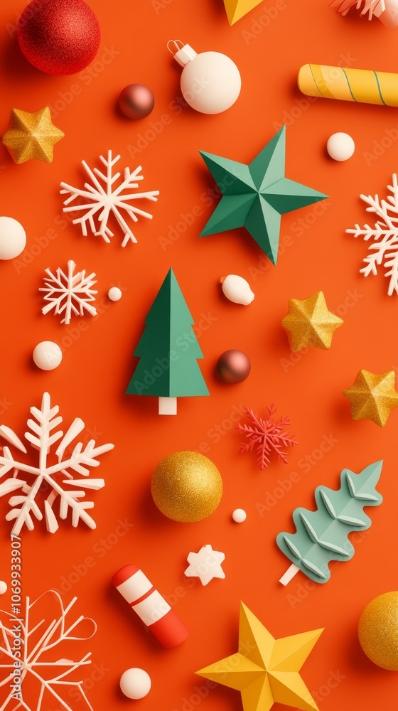 Festive Geometric Christmas Background with Snowflakes, Stars, and Abstract Trees in Soft Holiday Colors Festive Geometric Christmas Background with Snowflakes, Stars, and Abstract Trees in Soft Holiday Colors