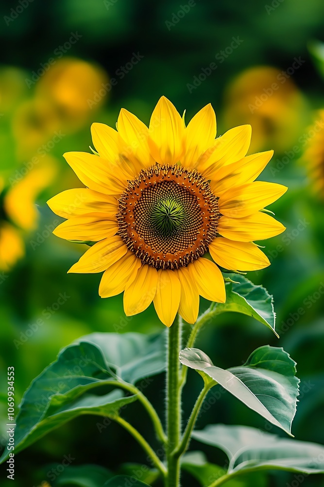 Fototapeta premium A single yellow sunflower is the main focus of the image