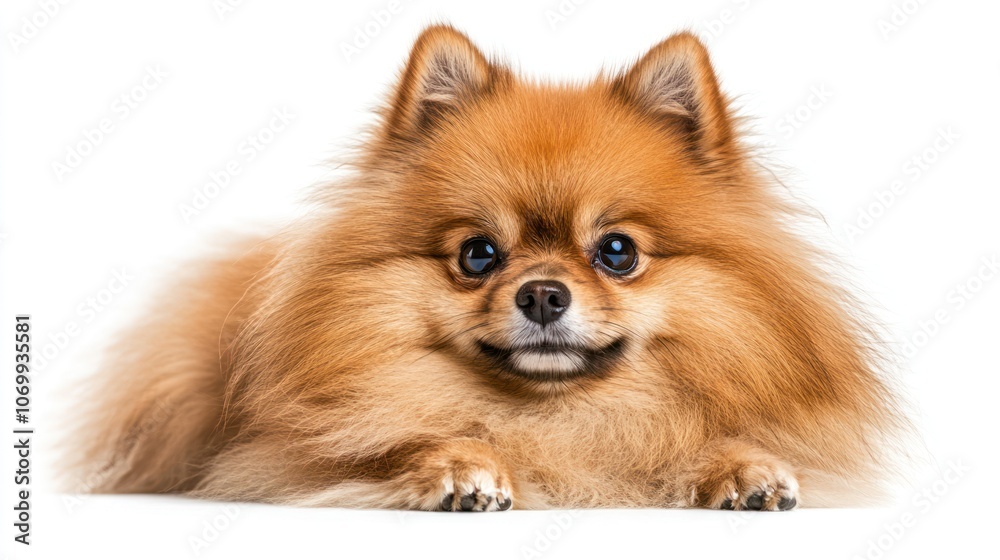 Cute Pomeranian Dog Lying on White Background Cute Pomeranian Dog Lying on White Background