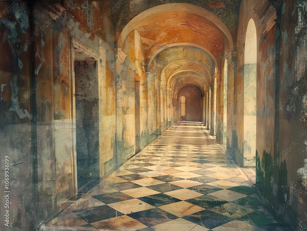 Obraz premium A Glimpse into Time: Exploring the Grand Hallway of a Historic Palace