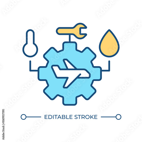 Aircraft maintenance RGB color icon. Airplane management, engineering. Ground service, avionics. Aviation, system. Isolated vector illustration. Simple filled line drawing. Editable stroke