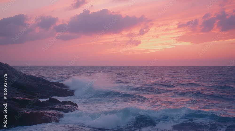 A serene ocean view at sunset with vibrant colors reflecting on the water. A serene ocean view at sunset with vibrant colors reflecting on the water.