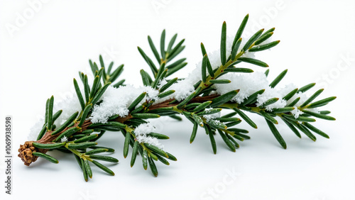 Snowy Pine Branch: Winter Nature Close-up for Holiday Cards, Seasonal Decor, and Festive Advertising