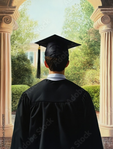 Back view of university graduation celebration