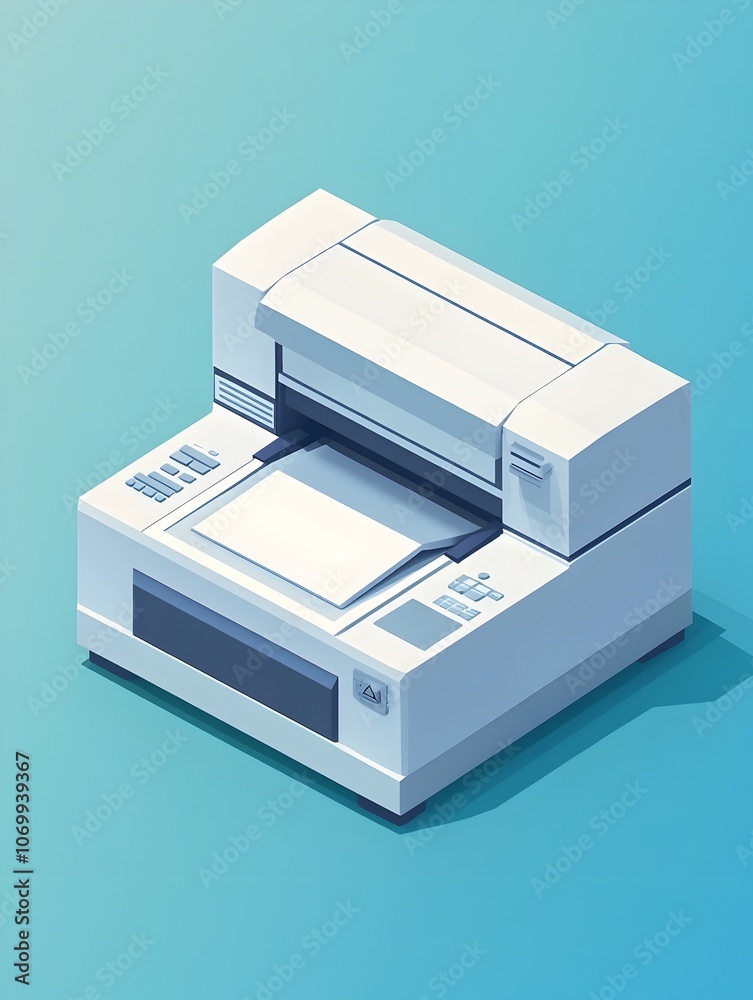 Isometric 3D Printer Icon on Minimalist Monochrome Blue Background Isometric 3D Printer Icon on Minimalist Monochrome Blue Background
