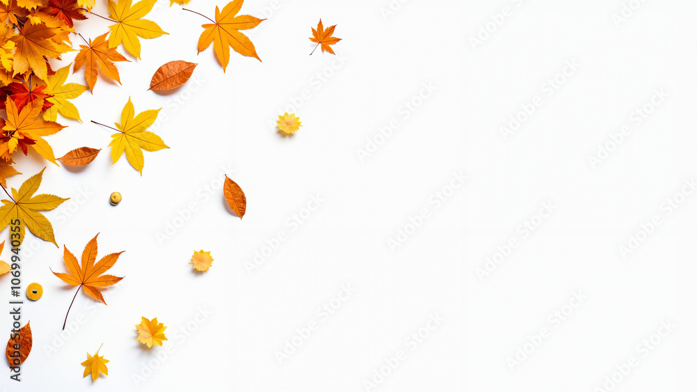 Vibrant Autumn Leaves Scattered on White Background: Perfect for Seasonal Marketing or Nature-Themed Designs Vibrant Autumn Leaves Scattered on White Background: Perfect for Seasonal Marketing or Nature-Themed Designs