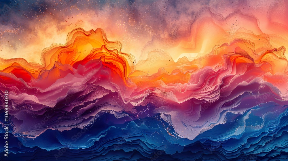 Abstract Landscape Painting with Vivid Colors and Flowing Lines Abstract Landscape Painting with Vivid Colors and Flowing Lines