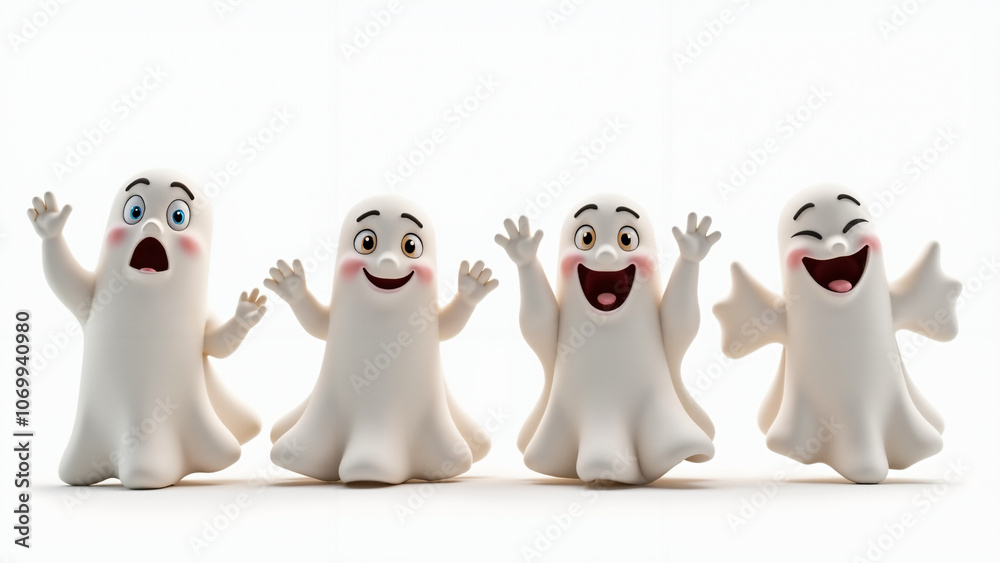 Playful Cartoon Ghosts: Friendly Halloween Characters for Children's Books, Animation, or Party Decorations Playful Cartoon Ghosts: Friendly Halloween Characters for Children's Books, Animation, or Party Decorations