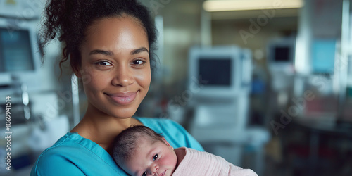 Portrait of a Warm Nurse Holding a Newborn