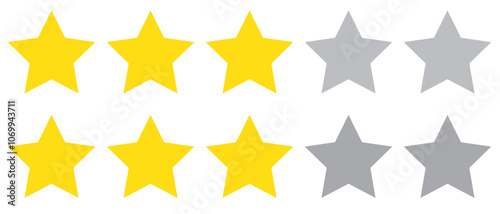 three stars customer product rating review flat icon for apps and websites