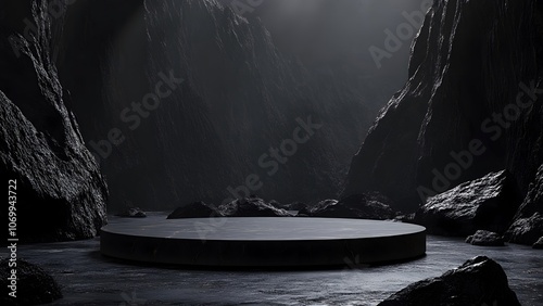 Circular booth scene in black rock