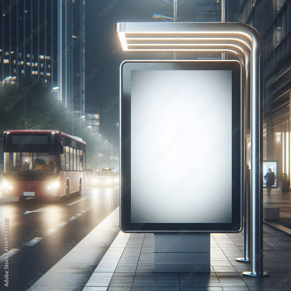 Fototapeta premium Poster Mockup Bus Stop and Bus Shelter Mockup Advertising Billboard Sign Mockup to showcase your advertisement poster