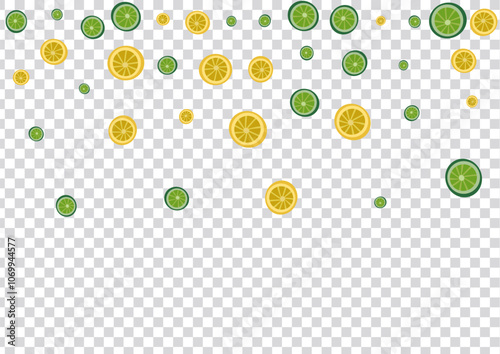 Greenish Lemon Background Transparent Vector. Art Set. Bright Lemon Wrapping. Repeat Lemon Yellow Pattern.