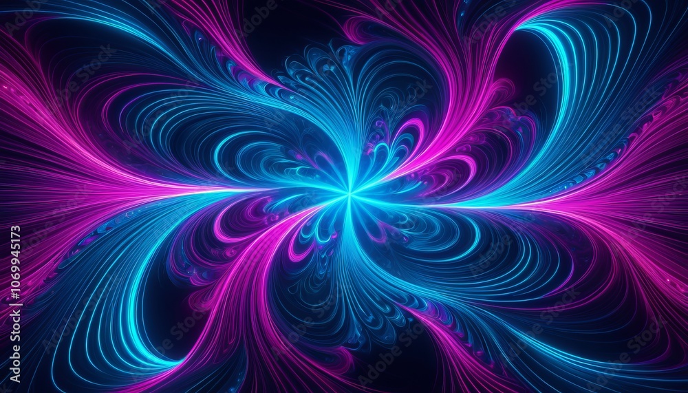 Obraz premium Vibrant neon swirl patterns in abstract digital art