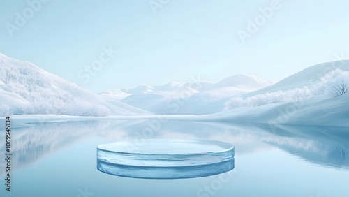 A circular booth in a dream ice and snow scene