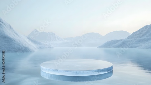 A circular booth in a dream ice and snow scene